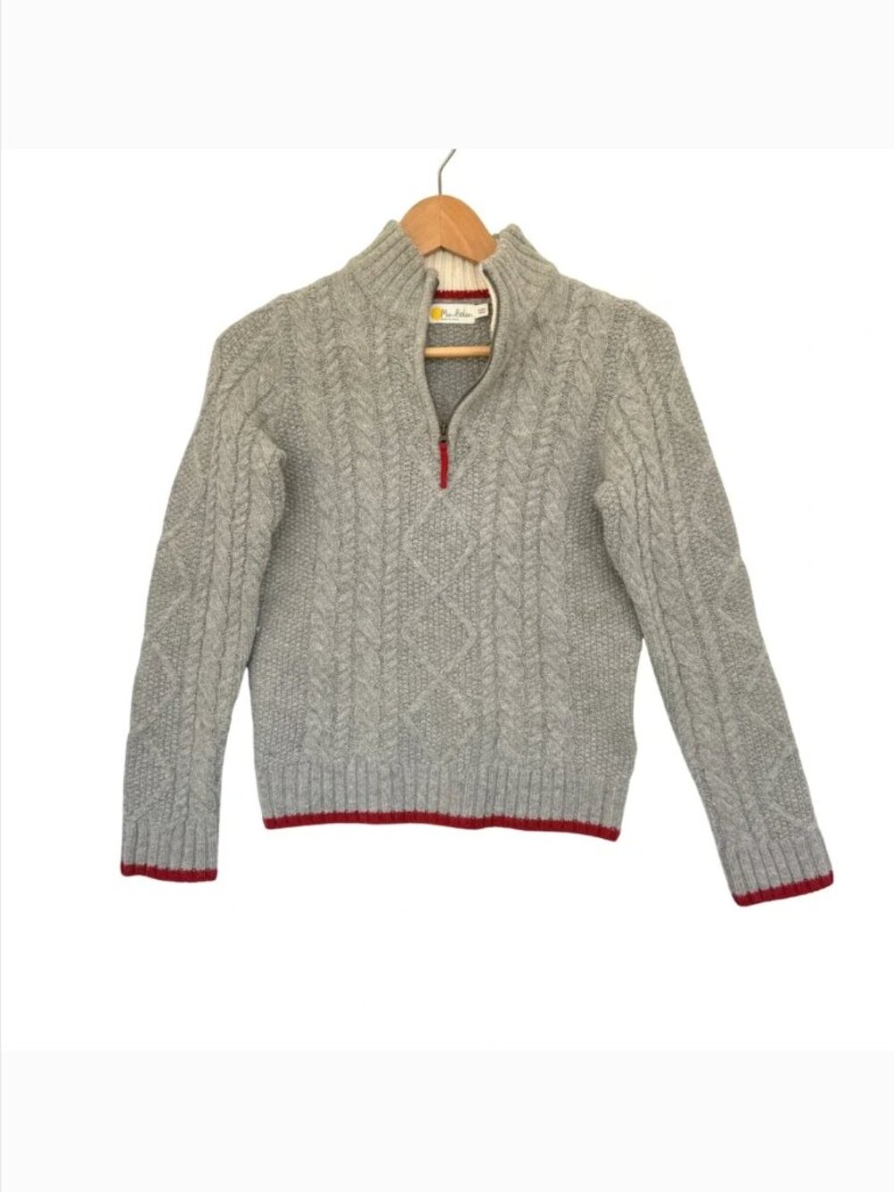 Mini Boden Boys Grey Cable Knit Quarter Zip Sweater Red Trim Size 9-10Y